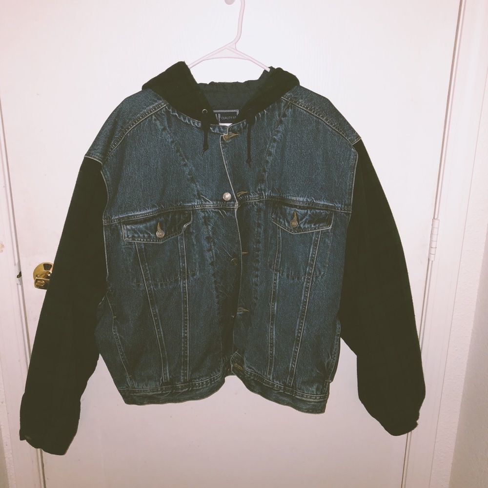 Vintage gap denim plaid hooded jacket